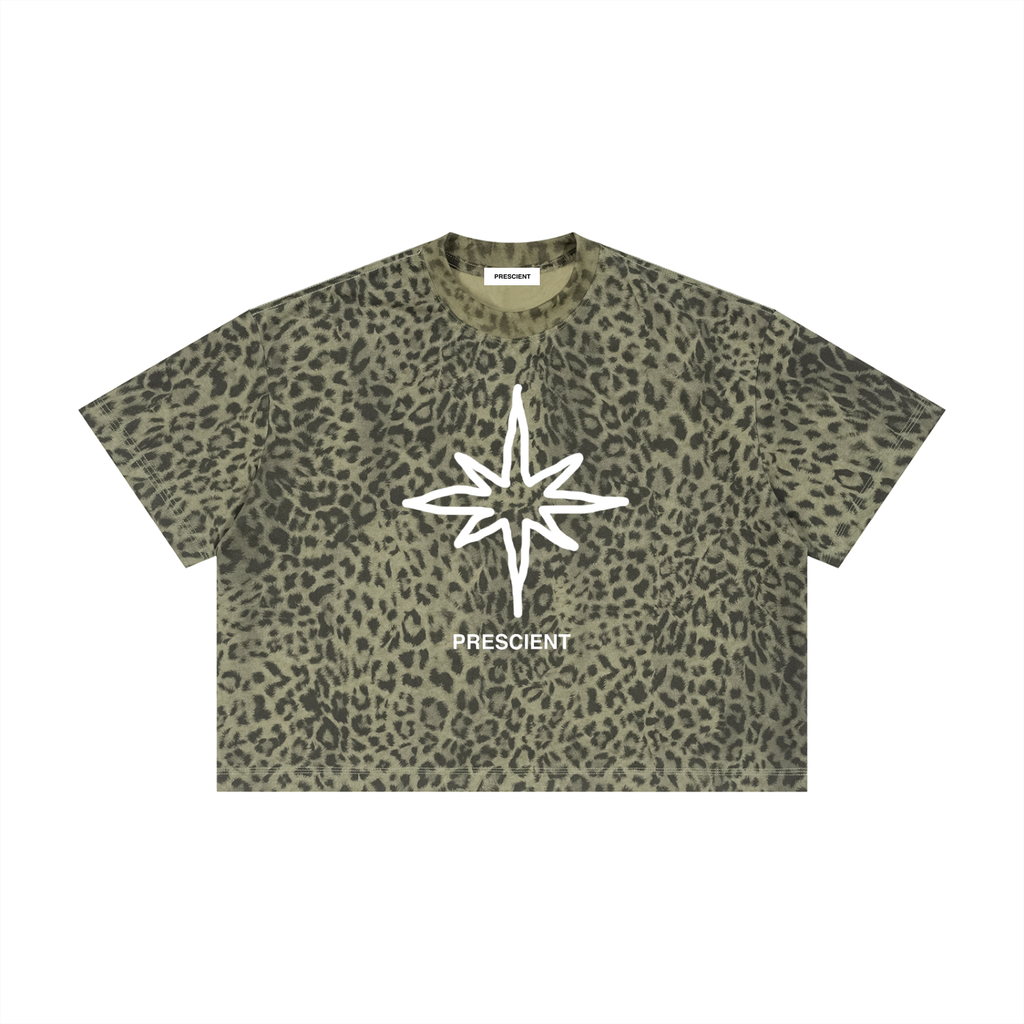 PRESCIENT Leopard Print Boxy T-Shirt - GREEN