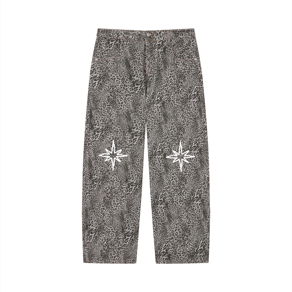 PRESCIENT Leopard Wide Leg Jeans - Gray
