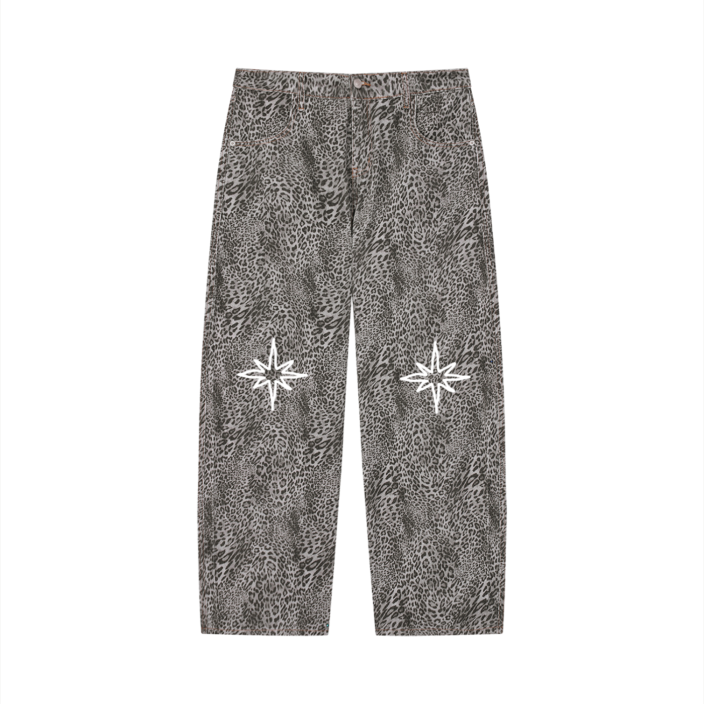 PRESCIENT Leopard Wide Leg Jeans - Gray