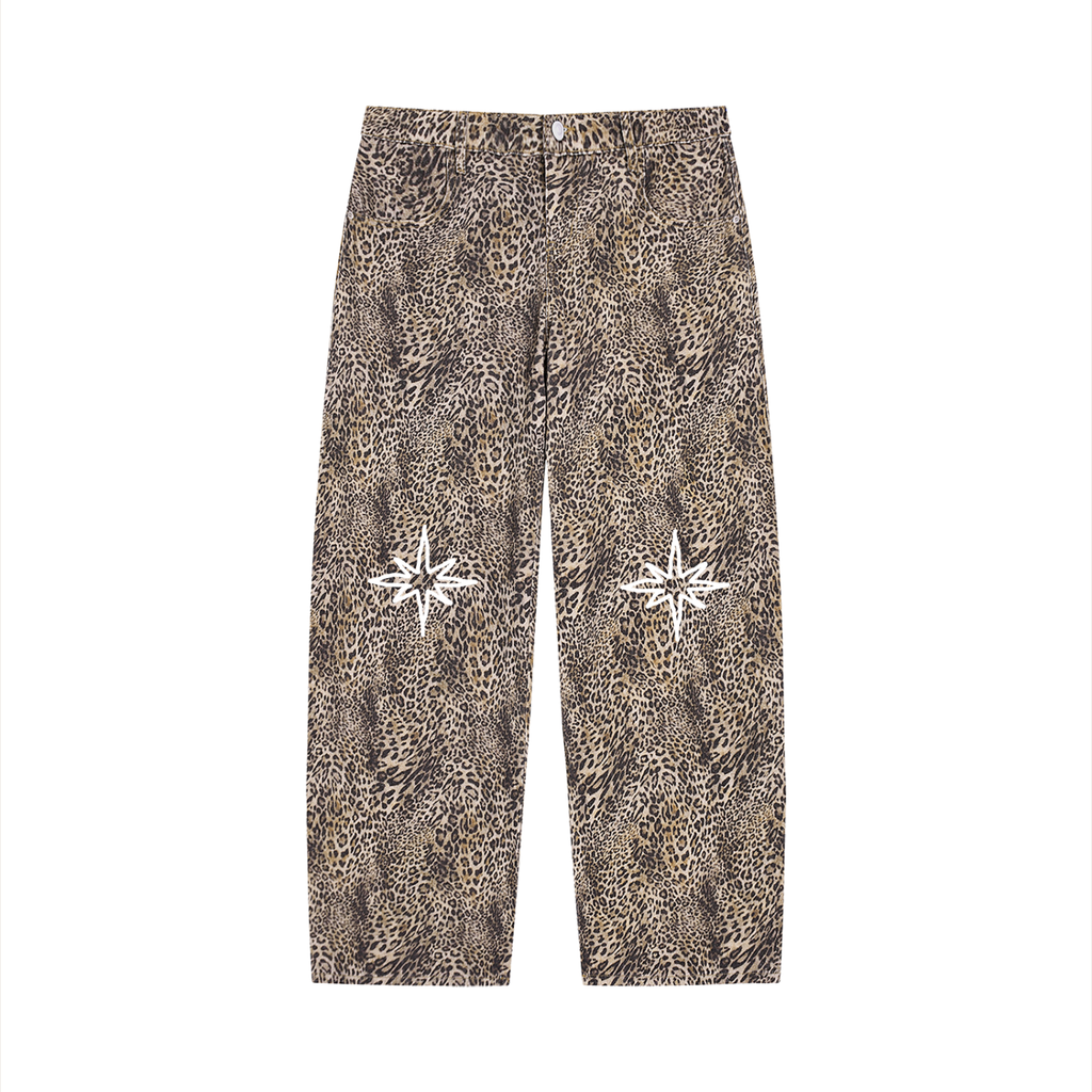 PRESCIENT Leopard Wide Leg Jeans - Brown