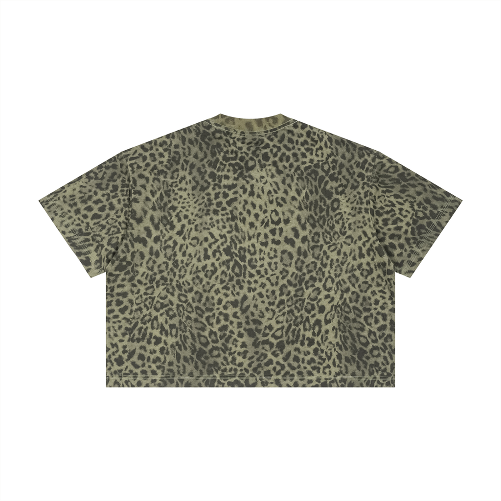 PRESCIENT Leopard Print Boxy T-Shirt - GREEN